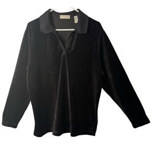 Lord and Taylor Womens Long Sleeve Pullover Top Size 1X Black Velvet Collar